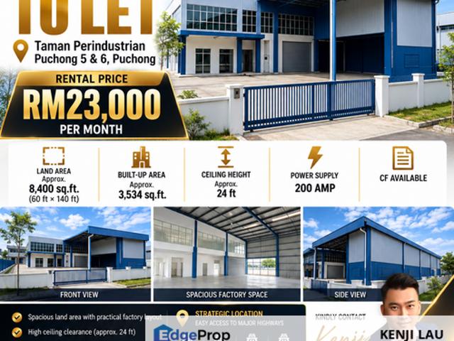Warehouse for rent in Puchong, Majlis Bandaraya Subang Jaya