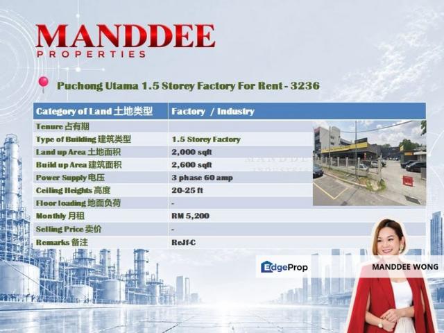 Warehouse for rent in Taman Perindustrian Puchong Utama, Majlis Bandaraya Subang Jaya