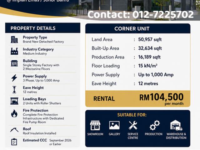 Warehouse for rent in Johore Bahru, Johor