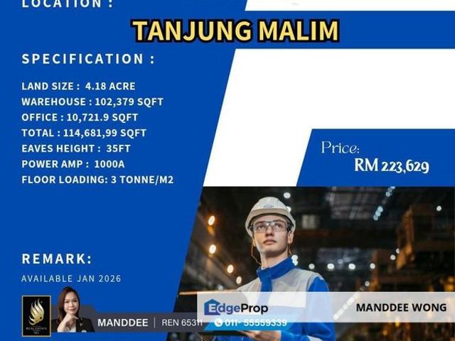 Warehouse for rent in Perak, Tanjong Malim