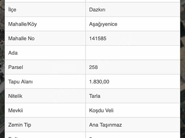 Aşağı Yenice, Dazkırı içerisinde satılık Arsa