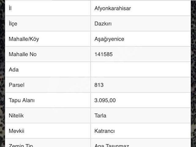 Aşağı Yenice, Dazkırı içerisinde satılık Arsa
