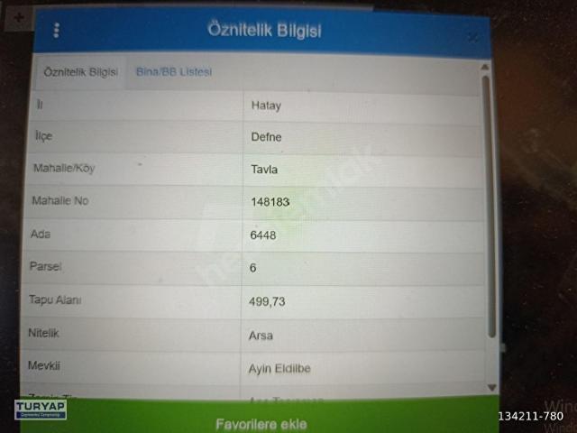 Tavla, Defne içerisinde satılık Arsa