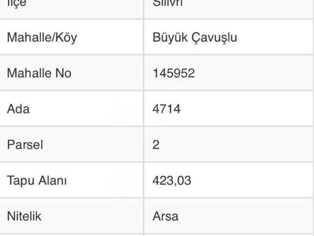 Büyük Çavuşlu Mahallesi, Silivri içerisinde satılık Arsa