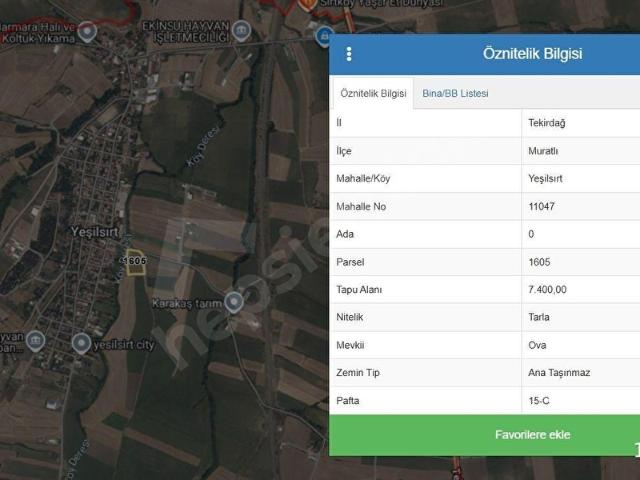 Yeşilsırt Mahallesi, Muratlı içerisinde satılık Arsa