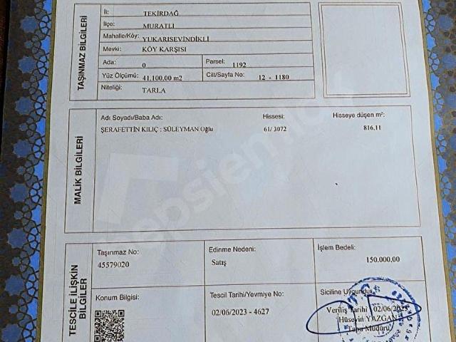 Yukarısevindikli Mahallesi, Muratlı içerisinde satılık Arsa