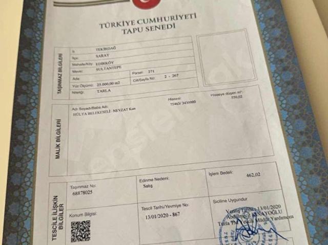 Saray, Tekirdağ içerisinde satılık Arsa