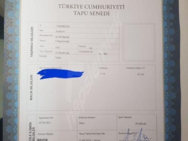Saray, Tekirdağ içerisinde satılık Arsa