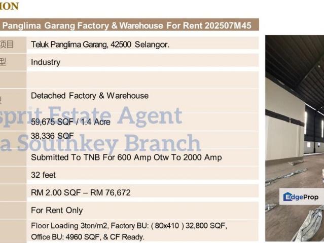 Warehouse for rent in Selangor
