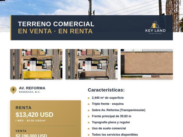 Terreno en renta en Ensenada, Baja California