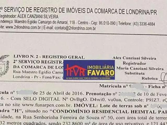 Terreno venda em Região Geográfica Imediata de Londrina, Londrina