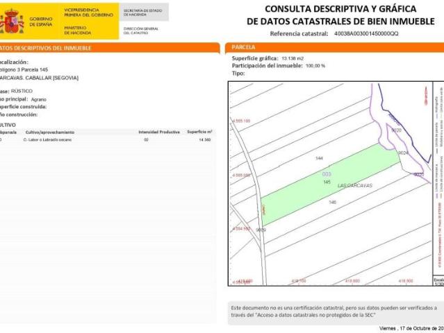 Terreno en venta en Caballar, Castilla y León