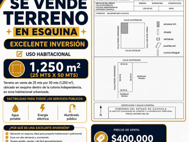 Terreno en venta en Castaños, Coahuila