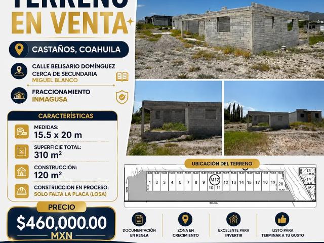 Terreno en venta en Castaños, Coahuila