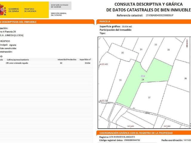Terreno en venta en Juneda, Lleida