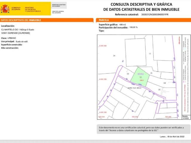 Terreno en venta en Ourense