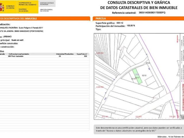 Terreno en venta en Padriñán, O Salnés
