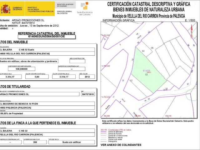 Terreno en venta en Velilla Del Río Carrión, Castilla y León