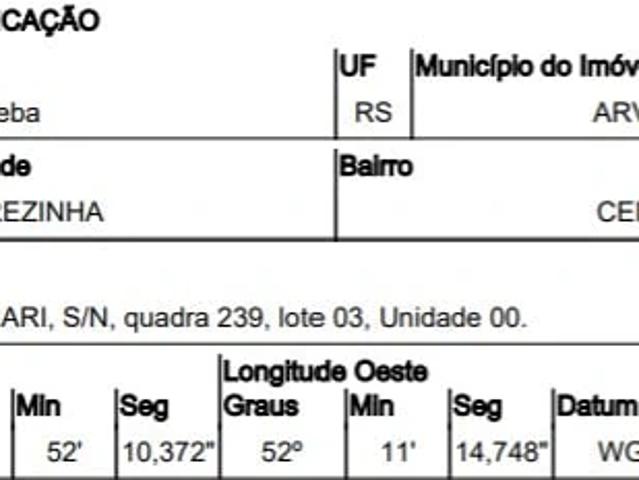 Terreno venda em Nossa Senhora das Graças, Arvorezinha