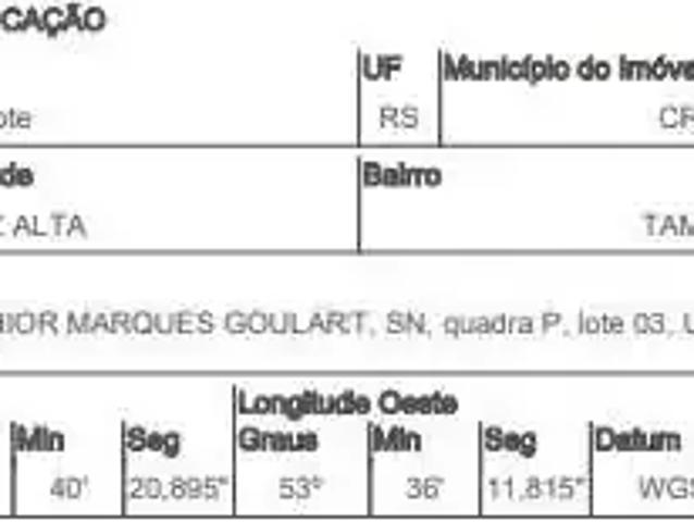 Terreno venda em Região Geográfica Imediata de Cruz Alta, Cruz Alta