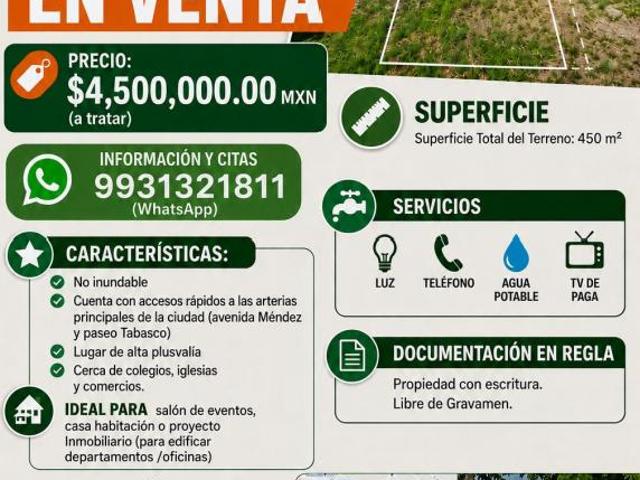Terreno en venta en Centro, Tabasco