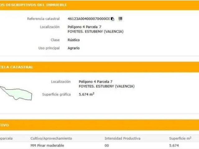 Terreno en venta en Estubeny, València / Valencia