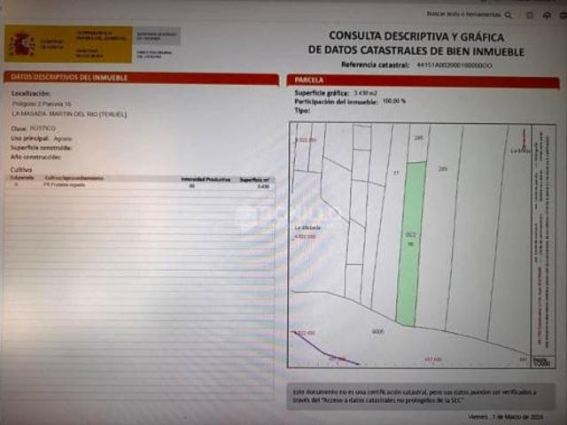 Terreno en venta en Martín del Río, Cuencas Mineras