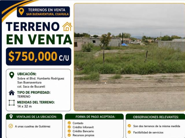 Terreno en venta en San Buenaventura, Coahuila