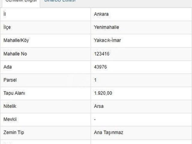 Yakacık Mahallesi, Yenimahalle içerisinde satılık Arsa