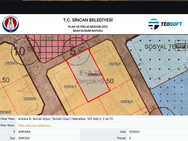 Yeni Bacı, Sincan içerisinde satılık Arsa