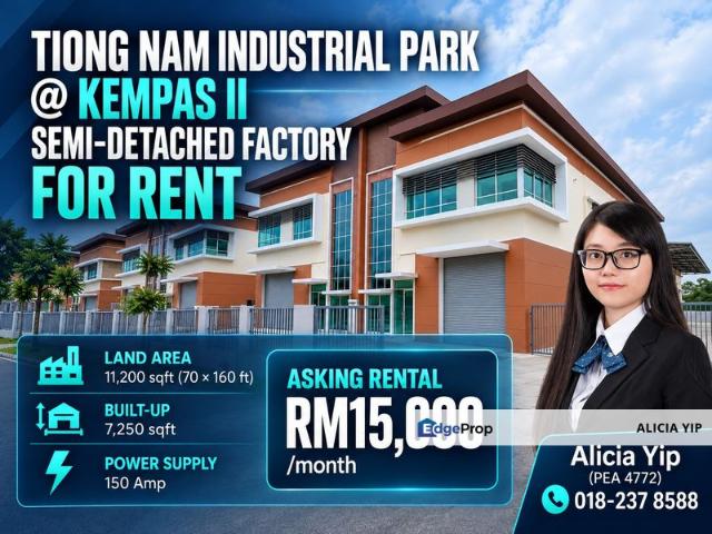 Warehouse for rent in Kediaman Kakitangan Daerah JKR Johor Bahru, Iskandar Puteri
