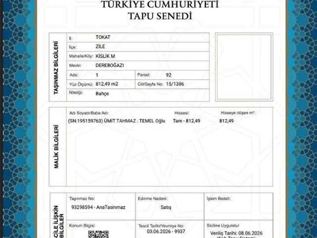 Zile, Tokat içerisinde satılık Arsa