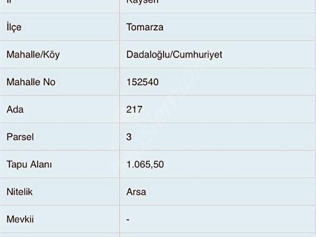 Tomarza, Kayseri içerisinde satılık Arsa