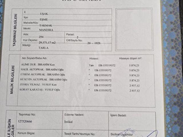 Eşme, Uşak içerisinde satılık Arsa