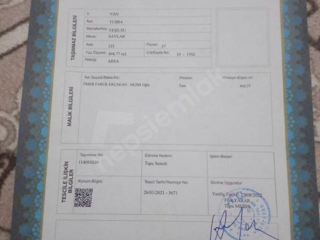 Yeşilsu, Tuşba içerisinde satılık Arsa