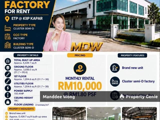 Warehouse for rent in Kapar, Bandaraya Klang