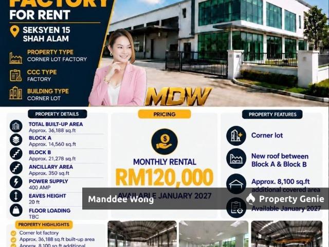 Warehouse for rent in Seksyen 15, Shah Alam