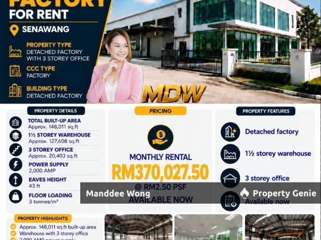 Warehouse for rent in Senawang, Seremban