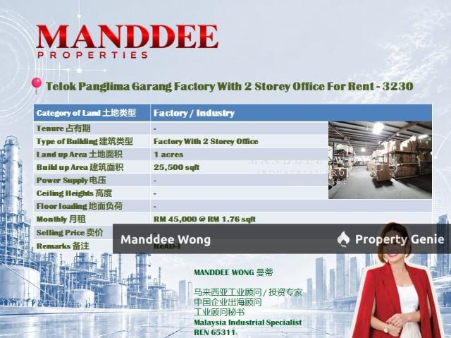 Warehouse for rent in Taman Aman, Teluk Panglima Garang