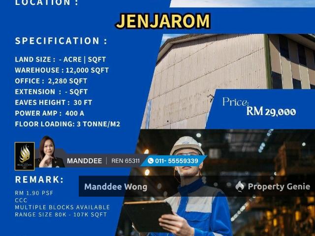 Warehouse for rent in Jenjarom, Selangor