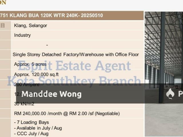Warehouse for sale in Port Klang, Selangor