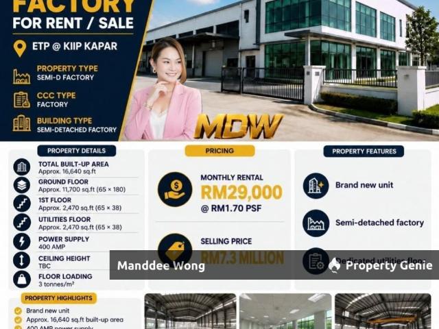 Warehouse for rent in Kapar, Bandaraya Klang