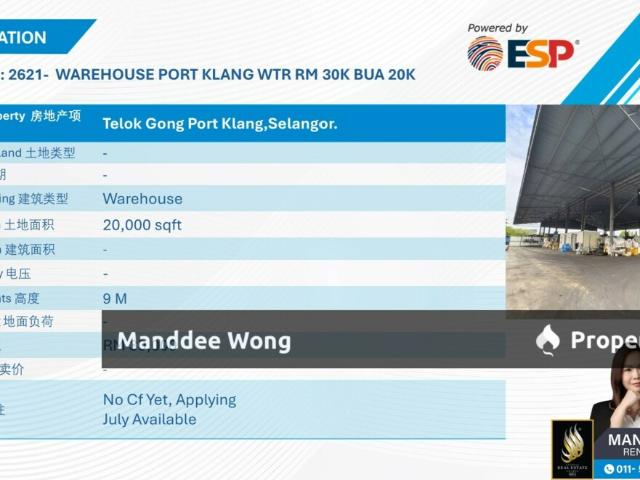 Warehouse for rent in Port Klang, Selangor