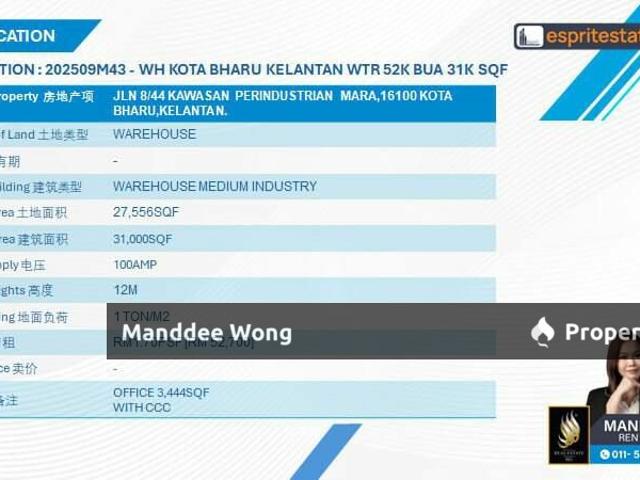 Warehouse for sale in Kota, Kelantan