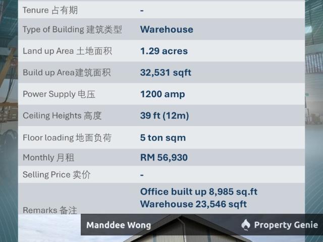 Warehouse for sale in Selayang, Selangor