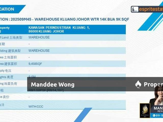 Warehouse for sale in Kluang, Johor
