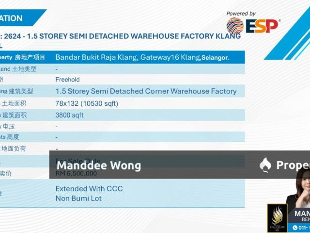 Warehouse for sale in Bandar Bukit Raja, Bandaraya Klang