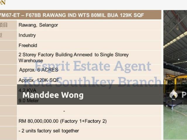 Warehouse for sale in Rawang, Majlis Perbandaran Selayang
