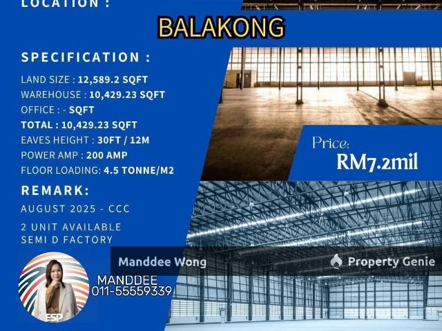 Warehouse for sale in Kajang, Langat