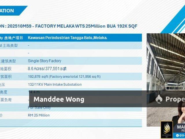 Warehouse for sale in Tangga Batu, Malaka